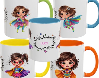 Tazza in ceramica personalizzata con supereroina – Regalo di eroina dei cartoni animati per ragazze forti