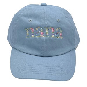 Custom Floral Embroidered Hat: Personalized Nana, Mimi, Grammy Gift