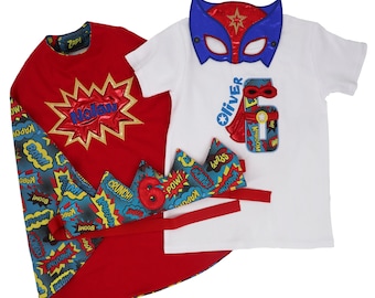 Superhero Birthday Outfit with Cape Mask Shirt Crown