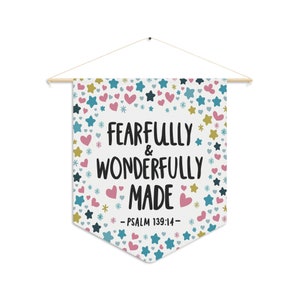 Fearfully and Wonderfully Made Pennant Banner, Kids Room Decor, Canvas Pennant, Nursery Wall Art, Scripture Nursery Decor, Baby Shower Gift