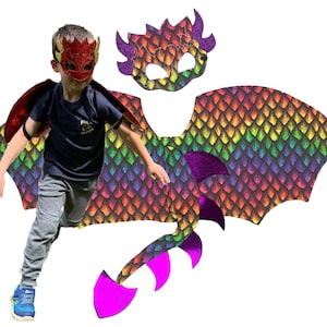 Kids Dragon Costume Set: Halloween Mask & Wings Dress Up Outfit
