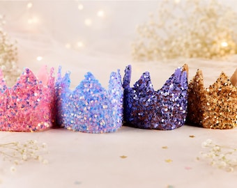 Velvet Sequin Princess Crown | Pink, Blue, Purple, Gold | Birthday Dress-Up Fairy Tale Toddler Accessory