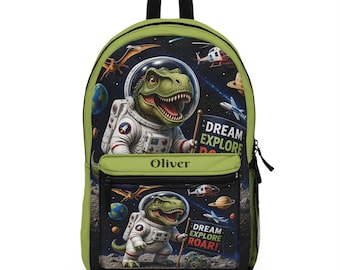 Personalized Dinosaur Backpack, T Rex Astronaut Kids Backpack, Space Monster Truck School Bag, Custom Name Boys Backpack