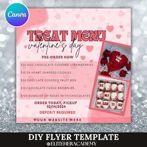 Valentinstag Februar Leckereien Flyer Vorlage, bearbeitbare Vorlage, Valentinstag Leckereien, Leckerei Maker Flyer, Erdbeeren mit Schokoladenüberzug