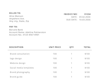Minimalist Business Invoice Template: Editable Client Receipt (Canva Digital Download)