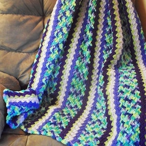 Handmade Blanket, Blue, Green, Purple Blanket, Crochet Blanket in Wildflower, Violet, Iris, Light Lavender, Green and Blues by DRcrafts image 1