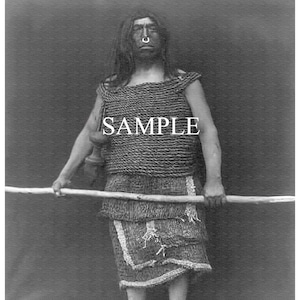 Nakoaktok Warrior Vintage Photo by Edward S Curtis Minimally Restored in Black and White and Sepia Instant Download, 8x10 Historical Photo