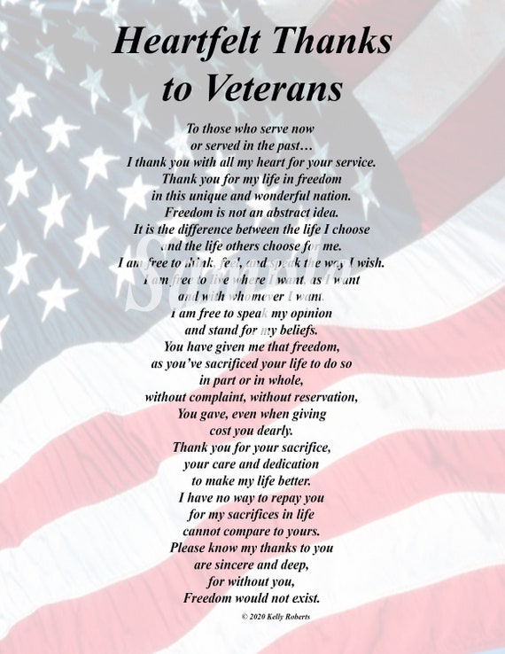 Heartfelt Thanks to Veterans Ready to Print Instant Download