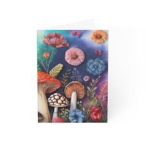 Cartes de voeux nature fantaisistes, motifs champignons, fleurs et papillons pour toutes les occasions, parfaites pour les anniversaires, les remerciements ou tout simplement parce que