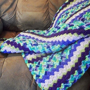 Handmade Blanket, Blue, Green, Purple Blanket, Crochet Blanket in Wildflower, Violet, Iris, Light Lavender, Green and Blues by DRcrafts image 3