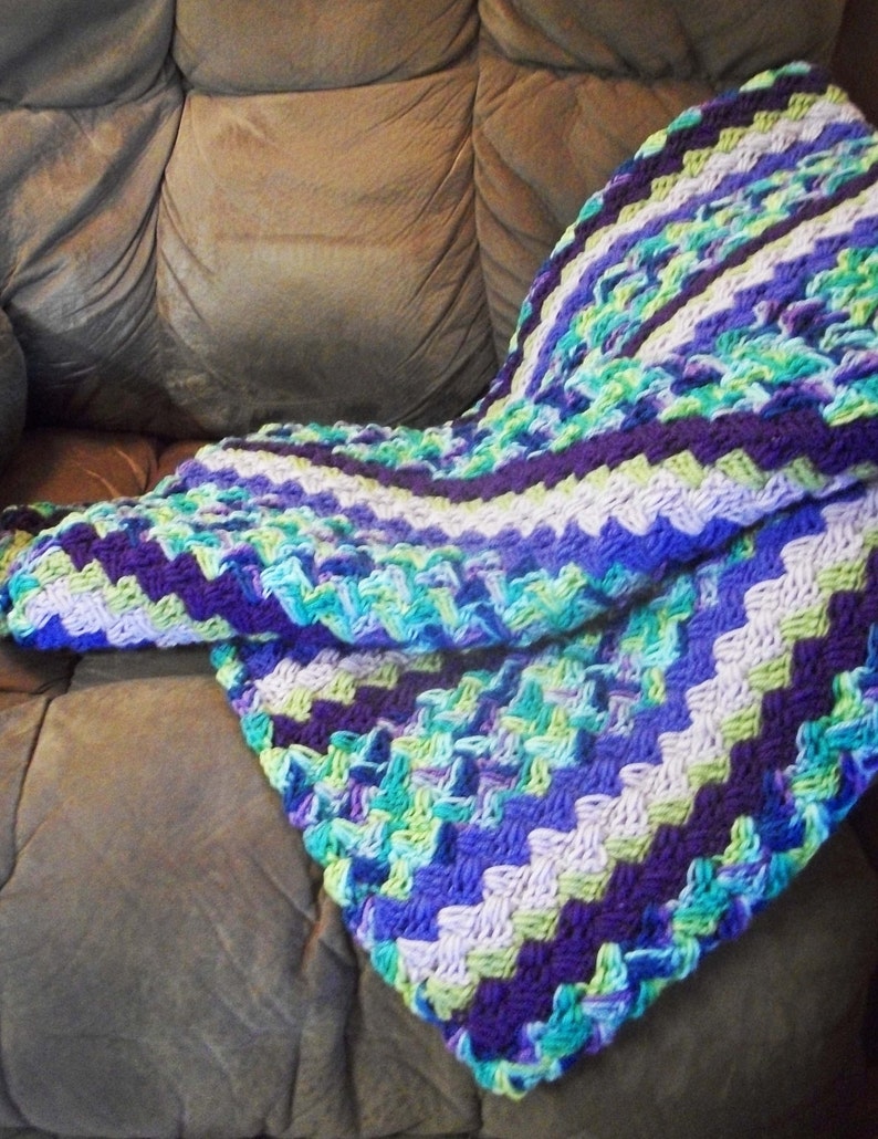 Handmade Blanket, Blue, Green, Purple Blanket, Crochet Blanket in Wildflower, Violet, Iris, Light Lavender, Green and Blues by DRcrafts image 3