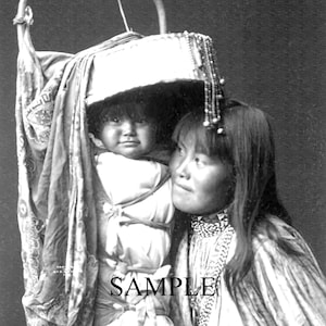Apache Girl and Papoose Minimally Restored Photo by Edward S. Curtis Photographer Instant Download, 8x10 Black and White