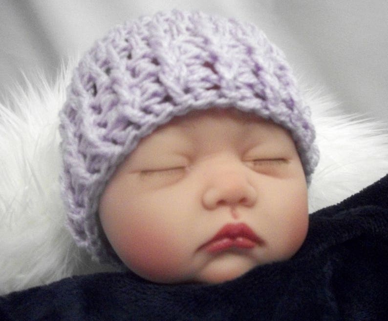 Baby Shower Gift for Newborn Girls Set of 3 Baby Beanies for Newborn to 3 mo Free US Shipping Crochet Baby Girl Beanie Hats for Triplets