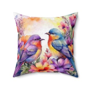 Vibrant Bird Decor Pillow, Colorful Decorative Cushion, Nature-themed Home Accent, Bird Lovers Gift, Floral Pillow Cover