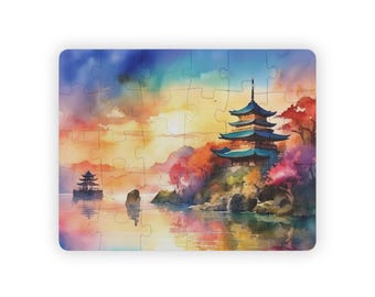 Ancient Japan Puzzle, 30- Large Piece Puzzle, Colorful Landscape Puzzle, Family Game, Puzzle for Seniors,  Learning Activity