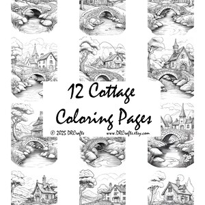12 Stone Cottages and Villages Coloring Pages in 8.5x11 in Instant Download, Quaint Villages and Cottages Coloring Pages for Relaxation