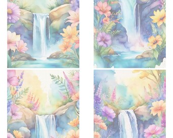 Beautiful Waterfall Stationery Set of 12 in A4 and 8.5x11 in. Instant Download, Waterfall Paper for Journaling, Scrapbooking, Crafts