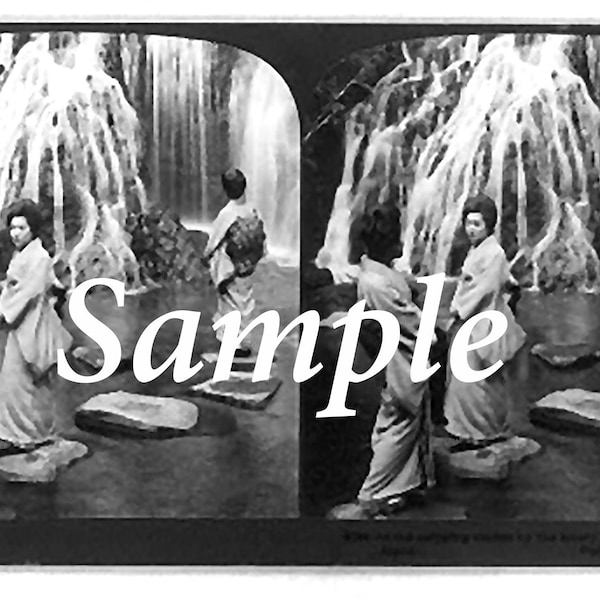 Vintage Photo of Women at Japanese Waterfall Instant Download and Ready To Print, Collector Photo Japanese Waterfall Instant Download