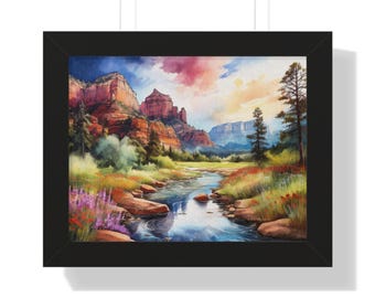 Serene Sedona landschapskunst aan de muur, ingelijste horizontale poster, boho decor, natuurliefhebber cadeau, kantoor aan huis muur decor, verjaardagscadeau