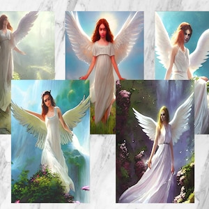 Angel Cards in Watercolor, Set of Five Blank Inside 5x7 Angel Cards Printable Instant Download and Ready to Print