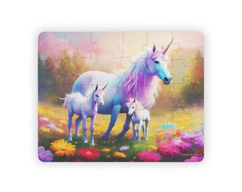 Gorgeous Unicorn Mother and Babies Kids' Jigsaw Puzzle, 30-Piece, Large Pieces Perfect for Kids, Patients with Dementia or Alzheimers