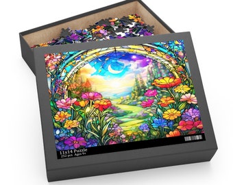 Enchanted Lands Jigsaw Puzzle (252, 500-Piece), Beautiful Stained Glass Landscape Jigsaw Puzzle Birthday, Mother's Day Gift