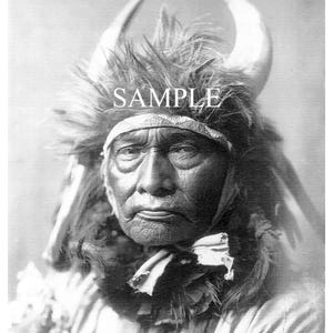 Bull Chief Apsaroke Minimally Restored Photo by Edward S Curtis Instant Download in 8x10 Black and White and Sepia, Collector Photo