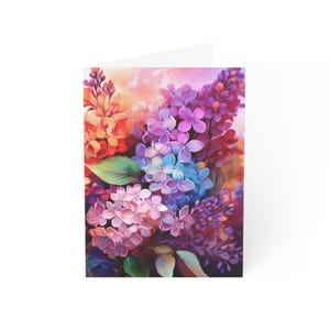 Tarjetas de felicitación de color lila, tarjetas con flores de colores para todas las ocasiones, cumpleaños, agradecimientos, bodas, notas amistosas, 1-50 piezas
