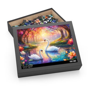 Two Swans Jigsaw Puzzle (252, 500-Piece), Gorgeous Swans in a Pond, Colorful Jigsaw Puzzle for Puzzle Lovers