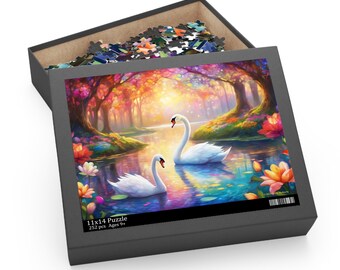 Two Swans Jigsaw Puzzle (252, 500-Piece), Gorgeous Swans in a Pond, Colorful Jigsaw Puzzle for Puzzle Lovers