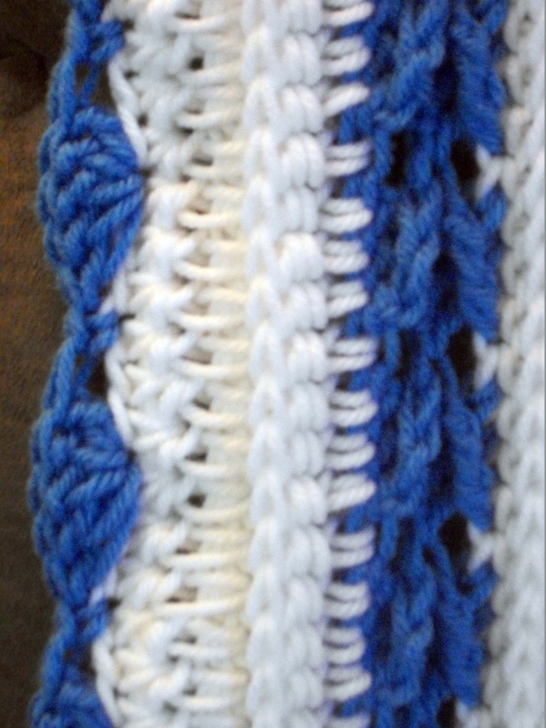 Crochet Throw Blanket in White and Blue with Free US Shipping by DRCrafts White and Blue Crochet Blanket