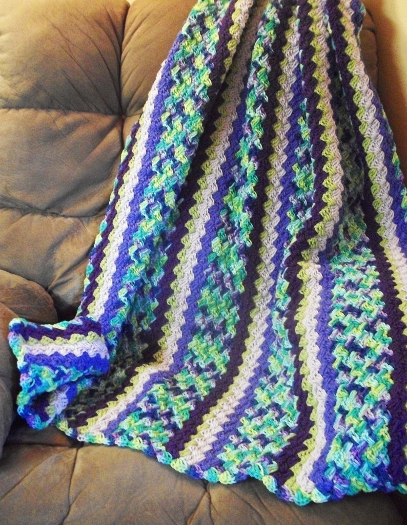 Handmade Blanket, Blue, Green, Purple Blanket, Crochet Blanket in Wildflower, Violet, Iris, Light Lavender, Green and Blues by DRcrafts image 1