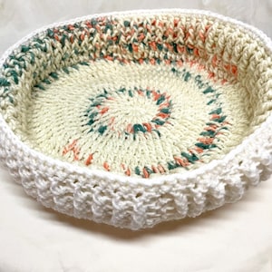 Reversible Cat or Small Dog Bed in Cream, Blue and Pink Variegated, and in White, Machine Wash and Dry Reversible Crochet Pet Bed