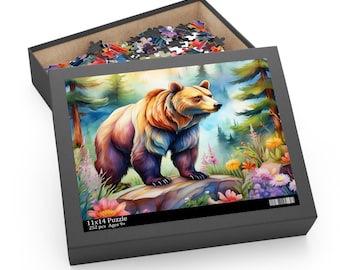 Bear Adventure Puzzle, Nature Puzzle, Bear Lover Gift, Wildlife Jigsaw, Family Game Night, Art Puzzle