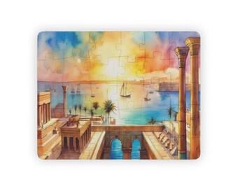 Ancient Egypt 30-Piece Puzzle for Dementia Patients or Elderly, Large Pieces, Educational Fun, Pretty Harbor Scene