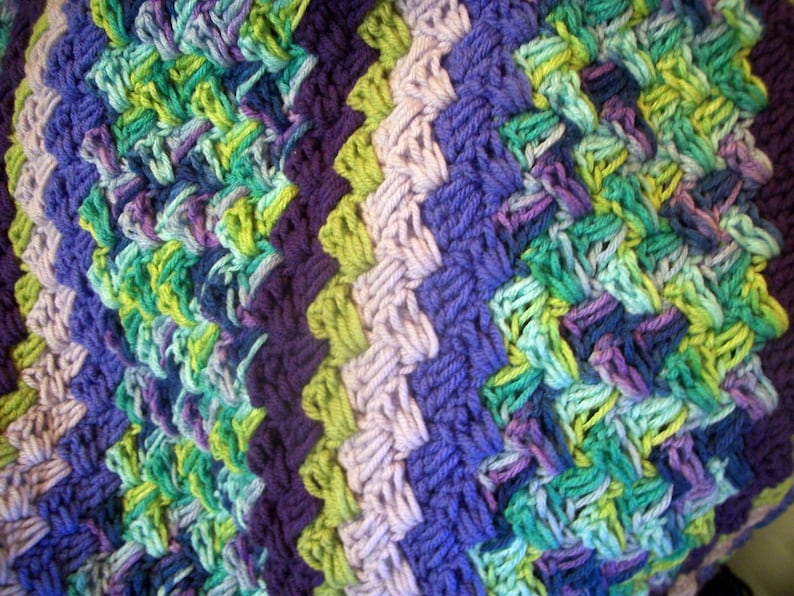 Handmade Blanket, Blue, Green, Purple Blanket, Crochet Blanket in Wildflower, Violet, Iris, Light Lavender, Green and Blues by DRcrafts image 4