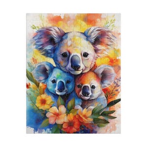 Colorful Koala Family Puzzle, Family Game Night, Koala Puzzle Art, Unique Gift Idea, Nature Lovers Gift, Fun for All Ages