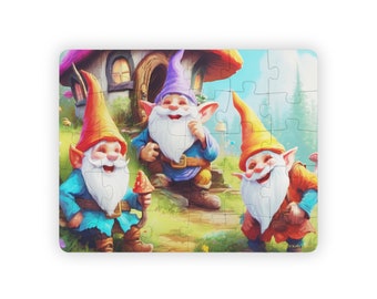 Three Happy Gnomes Kids' Jigsaw Puzzle, 30-Piece, Three Happy, Smiling Gnomes Kids' Puzzle, Great for Birthday Parties