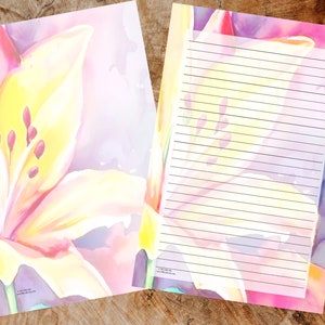 Watercolor Tiger Lily Stationery Instant Download, Lined and Unlined Tiger Lily Stationery for Writing, Journaling, Scrapbooking