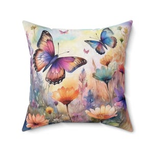Butterfly Garden Pillow, Floral Home Decor, Nature-Inspired Cushion, Boho Accent Pillow, Springtime Gift for Her, Vibrant Throw Pillow