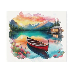 Serene Cabin Lake Watercolor Poster Art for Home Decor, Nature Print, Wall Art, Landscape Photography, Gift Idea