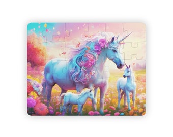 Beautiful Unicorn Mama with Her Two Babies Kids' Puzzle, 30-Piece, Bright Colorful Unicorn Puzzle for Kids or Puzzle Lovers