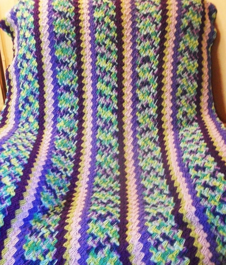 Handmade Blanket, Blue, Green, Purple Blanket, Crochet Blanket in Wildflower, Violet, Iris, Light Lavender, Green and Blues by DRcrafts image 2