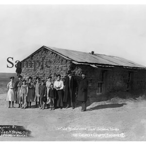 Restored Vintage Photo of The Last Sod Schoolhouse in Kansas, 1908, Instant Download and Ready to Print, Black and White Vintage Photo