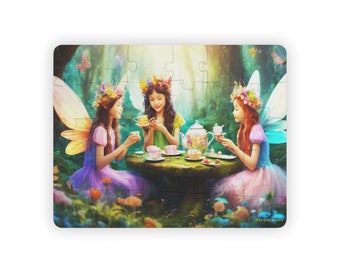 Fairy Tea Party Kids' Jigsaw Puzzle, 30-Piece, Pretty Little Fairies Having a Tea Party in the Forest Jigsaw Puzzle