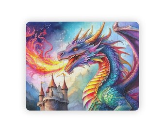 Zauberhafter Drachen Puzzle, Zauberhaftes 30-teiliges Kinderpuzzle für Spaß beim Lernen, Fantasy-Geschenk für Geburtstage, Familienspiel, Fantasie