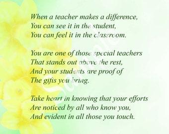 When One Makes A Difference "Teacher" instant download and print card