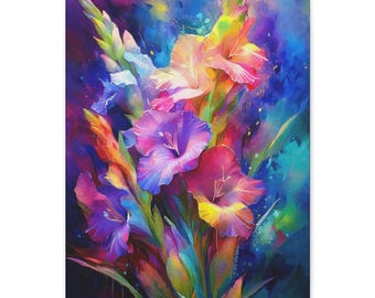 Lebendige Blumen Leinwand Druck, Bunte Wandkunst, Moderne Wohnkultur, Geschenk für Kunstliebhaber, Helles Blumenmuster