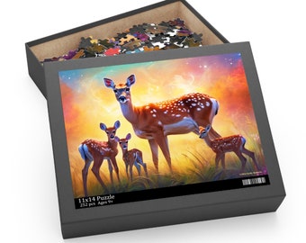 Deer Mama Doe and Fawns Jigsaw Puzzle (252, 500-Piece), Beautiful Deer Jigsaw Puzzle with Brilliant Colors, Great Gift for Puzzle Lovers