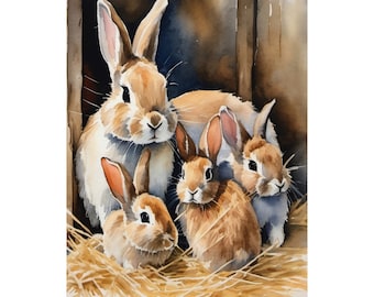 Beautiful Bunny Family Matte Vertical Posters for Kid's or Baby Room, Cute Bunnies for Kid's or Baby Nursery